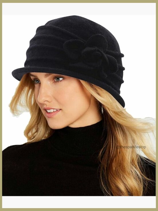 Wool Blend Cloche Hat Vintage 1920s Style Adjustable Crushable Bucket Hat